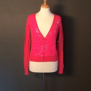 Moda International XS Pink Sequins V neck Cardigan